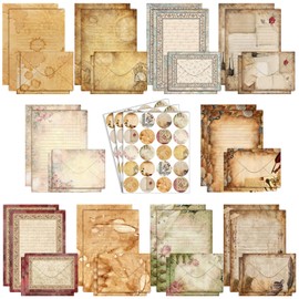 TaoBary 160 Packs Stationery Paper Set (50 Double Sided Stationery Writing Papers 50 Matching Envelopes) 60 Round Dot Sticker, 10 Design(Lace Edged Scrapbook,5.5 x 8.25 Inch)