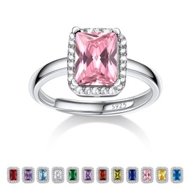 Bestyle Women's Moonstone Ring Adjustable Crystal Ring 925 Silver for Women Girls, Crystal Sterling Silver, Pink Tourmaline