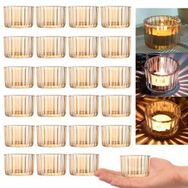 GOLDEAL 36Pcs Gold Glass Tealight Candle Holders Bulk,Thick Glass Tea Light Candle Holder Decor,Candlestick for Wedding Party (36, Gold)