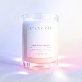 PILLOWPIA Ultraviolet 11oz Soy Candle – Romantic, Earthy, Fruity, Floral Scent – Handpoured in The USA, 100% Soy Wax, Reusable Glass Vessel, Eco-Friendly Paper Tube Packaging