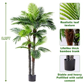 Erimda 8.2FT Artificial Phoenix Palm Tree with Coconut Fruit Outdoor Indoor Decor Large Faux Coconut Silk Palm Tree Tropical Fake Tree Large Faux Sago Palm Plant for Home Yard Outside Patio Poolside