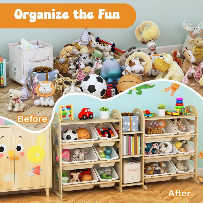Orekemo Toy Storage Organizer, 59.6" W White 5-Shelf Bookcase/Bookshelf with