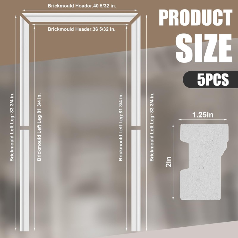 Maasechs 5 Pcs Mitered White PVC Brickmould Outdoor Door Trim