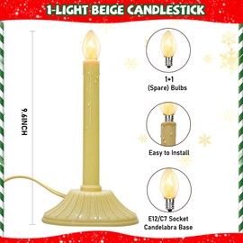 1 Lights Christmas Electric Window Candles, Christmas Candles Lights with C7 Clear Lights Bulbs, Plug in Candle Lamps for Indoor Table Window Christmas Decor-2 Pack