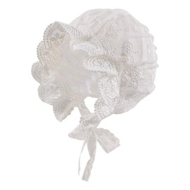 Baby Girl Bonnet Eyelet Lace Cotton Christening Bonnet Toddler Handmade Beanie Sun Protection Hat with Pearl Bow 0-3T