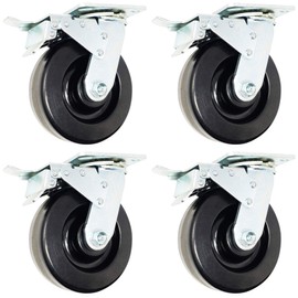 ICON Caster Wheels 6" x 2" PHN Heavy Duty Industrial Casters, Top Plate 4" x 4.5", Black, 4 Swivel w/Total Lock Brake Casters, Non-Marking Phenolic Wheel, Load Capacity 4800 lbs. per Set (4-Pack)