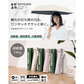 konciwa Parasol, 100% Shading Rate, 100% UV Protection, UPF50+, Heat Shield, Sun or Rain, Automatic Opening/Closing, 6.9 oz (199 g), Lightweight, Women's, Compact, Windproof, Durable, Portable, Ultra