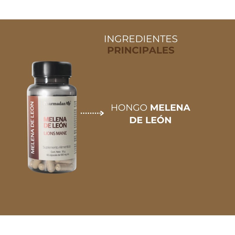 Pharmadan, Melena de León, Lions Mane, 60 cápsulas de 500