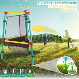 GINZZHI Disc Golf Starter Kit with 4 Flying Discs & 2 Auto-Retractable Baskets - Portable Outdoor Disc Golf Game Set Including Storage Bag & Adjustable Feet for Backyard, Beach, Camping