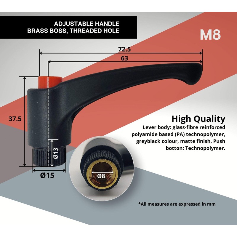 DOJA INDUSTRIAL | Adjustable Tilt Clamping Lever | M8 Female