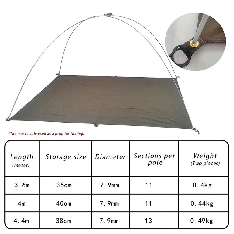 Tent Pole Replacement 11.8ft 13ft 14.5ft Aluminum Tent Rod 0.3in