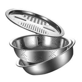 Fenteer 3 in 1 Multifunctional Julienne Grater Vegetable Slicer Salad Maker Bowl Drain Basket Ginger Grater for Potatoes Cucumbers, 28cm