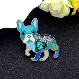 DUOWEI - Broche de aleación de esmalte con diamantes de imitación, diseño de bulldog francés, perro y perro azul