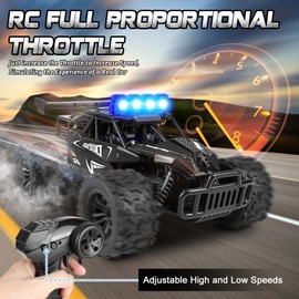 Joellfuner Remote Control Car, 2.4GHz 1:16 Offroad Monster RC Truck, 2WD 20 km/H RC Car with Four Colour LED Light, RC Truggy with High and Low Gears for Children from 3 Years (Black)