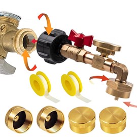 Sesama Propane Refill Adapter for 1 lb Tanks, Brass 20lb to 1lb Converter with Leak-Proof Valve, 3-Color Gauge & 4 Caps for Propane Bottles Camping, BBQ, Grill, Emergency RV Prep Tool