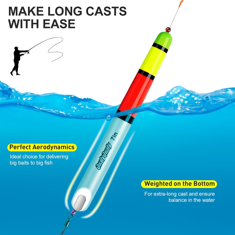 QualyQualy Fishing Floats, Weighted Catfish Pole Floats, High Visibility Wood