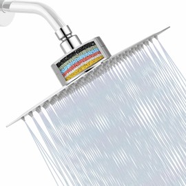 Katezon Filtered Shower Head, High Pressure Showerhead with Filter for Hard Water Remove Chlorine and Harmful Substances, 8 Inch Square Rain Shower Head (Chrome)