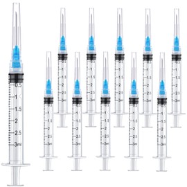 100 Pack 3ml 23Ga Plastic Syringe with Measurement for Scientific Labs, Industrial Dispensing Animal and Pet Supplies, Disposable Individually Wrapped