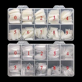 Feugole French Nail Tips Acrylic Flake Nails Half Cover 1000PCS Artificial False Nails Half Tips & Box for DIY Nail Art (Natural/Clear)