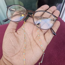 sairahaz Eyeglasses Strap Holder Reading Retainer 18K Gold Plated Eyeglass Blue Beaded