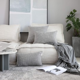 Kevin Textile Set of 2 Lumbar Throw Cover Handmade Faux Linen Cushion Case Soft Pillowcase for Chair/Couch, 12"x20", Grey