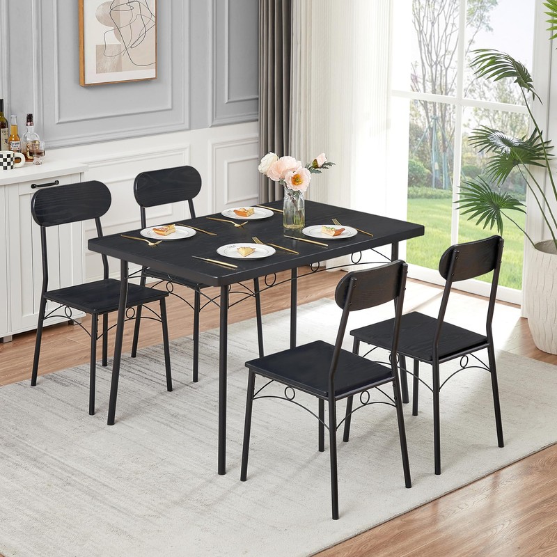 VECELO Dining Table Set for 4, 5 Piece Dinette with