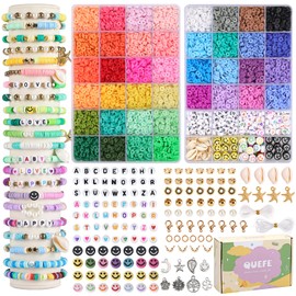QUEFE 7870pcs Clay Beads Bracelet Making Kit, 40 Colors Polymer Clay Beads Heishi Flat Beads Kit with Preppy Beads Letter Beads for Crafts Jewelry Making