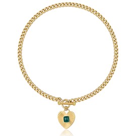 MOTIBACK Goldene Halskette mit Herz Anhänger und Edelstein, Stylish und Elegant, Alltag und Feiern, Für Damen