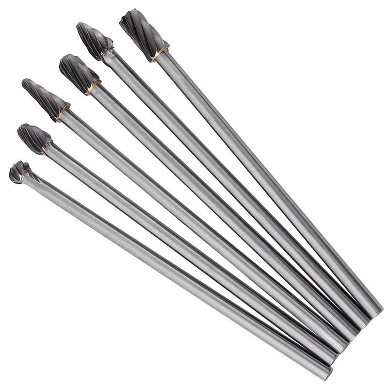 6pcs Tungsten Carbide Aluminum Rotary Files Burr Set 6mm Shank