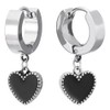 Pair Stainless Steel Huggie Hinged Hoop Earrings with Dangling Black