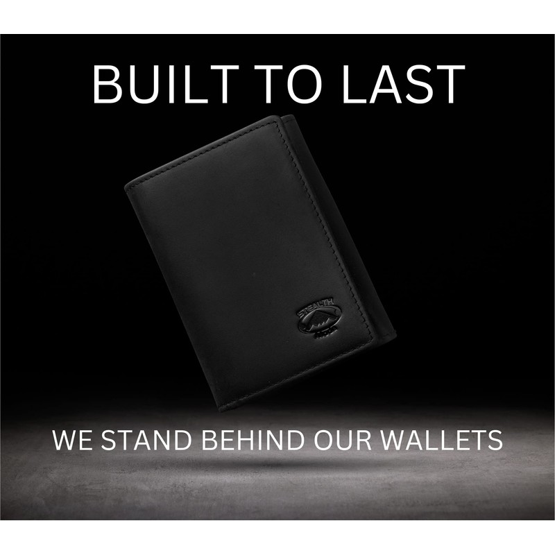 Stealth Mode Trifold RFID Blocking Leather Wallet for Men (Black)