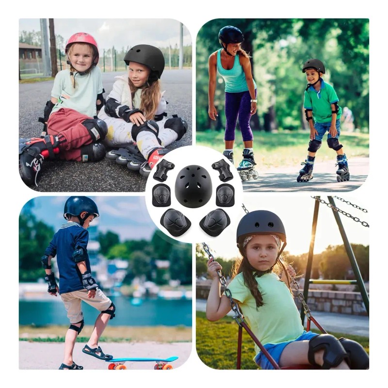 7pcs Kit De Protección De Patín Niños Con Casco Rodillera