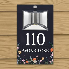Custom Signs Solar Illuminated Modern Anthracite House Number Sign 24cm x 14.5cm Wildflowers Field