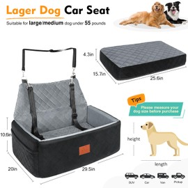 NEEZUKAR Dog Car Seat for Large Medium Dogs,Washable Pet Carseat Under 55 lbs or 2 Small Dogs,Dog Booster Seat Travel Bed with Thick Cushion,2 Safety Leashes