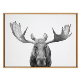Kate and Laurel Sylvie Moose Black and White Framed Canvas Wall Art by Amy Peterson Art Studio, 31.5x41.5 Natural, Modern Animal Portrait Art for Wall