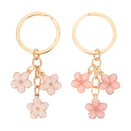 Ouligay 2pcs Cute Keychain Flower Gold Keychain Bag Charm Cute Car Accessories Keys Bag Accessories For Women Gift (Pink And White)