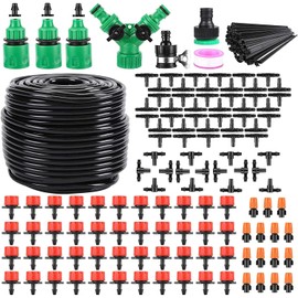 Drip Irrigation System, 164FT 180pcs Garden Irrigation System 1/4, Blank Distribution Tubing Watering Drip Kit Automatic Irrigation Equipment for Garden Greenhouse, Flower Bed,Patio,Lawn (164FT)