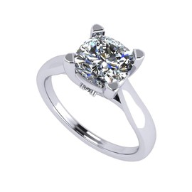 NANA Silver 7.00mm (2.00ct) Cushion Cut Zirconia Lucita Solitaire Ring-Platinum Plated-Size 5
