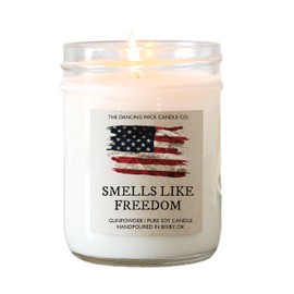 The Dancing Wick Smells Like Freedom Candle, 8oz, Handcrafted Soy Wax, Gunpowder Scent, Made in USA 4th of July Patriotic Gift Decor