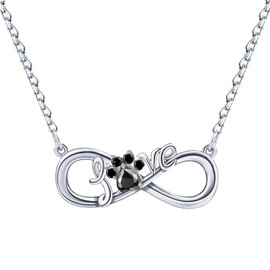 Yuluzeln Dog Cat Paw Print Necklace for Girls Women, Sterling Silver Animal Pet Infinity Necklaces, Memory Gifts Puppy Paw Love Heart Pendant, Sterling Silver