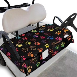 Biyejit Colorful Paws Golf Cart Towel Blanket with 4 Front Pockets, Universal Golf Car Seat Covers Comfortable Club Car Seat Towel Covers Sightseeing Car Cushion Cover