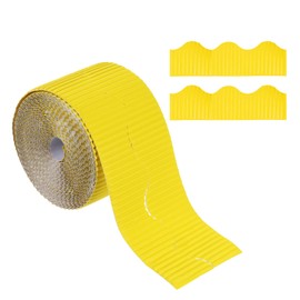 PATIKIL 3.9inch x 49.2ft Bulletin Board Border, Scalloped Trim Paper for Locker Classroom Decor Black White Cork Poster Boards, Yellow