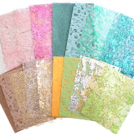 URROMA Scrapbook Art Foil Paper, 64Pcs Colorful Foil Textured Fabric Art Paper Textured Scrapbook Paper and Mesh Fabric Assorted Set, 4 Colors
