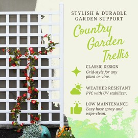 DuraTrel Country Garden Vinyl Trellis, Outdoor Plant Support Frame, White, 35" x 66" - Decorative Grid-Style Lattice for Climbing Vines & Flowers, Use Against Walls, Fences or Freestanding