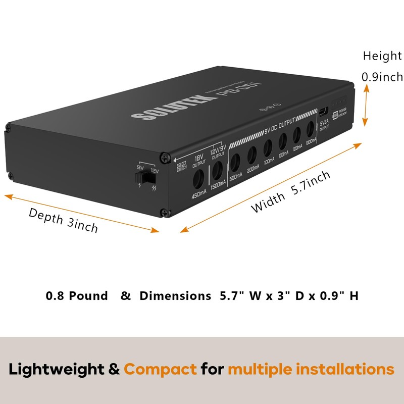 Solutek Rechargeable Guitar Pedal Power Supply | 12800 High-Current 2000mA