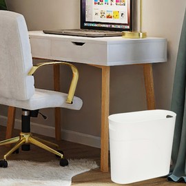 FomCcu Small Bin 2Pcs Trash Can Plastic Bathroom Bins Wastebasket 10L Garbage Slim Bin for Powder Rooms Bedroom Living Room Home Office, White