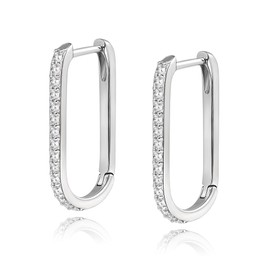 Me&Hz Rectangle Hoop Earrings Cubic Zirconia Huggie Hoop Earring Sterling Silver Plated U Hoops CZ Oval Hoops Earrings Paperclip Chain Link Earring for Women