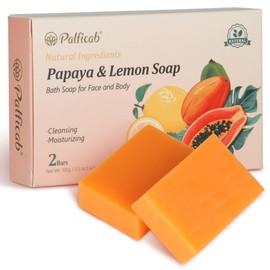 PALFICAB Natural Papaya & Lemon Soap, Exfoliating Bar Soap for Men & Women, Smooth & Moisturizing Lather with Coconut Oil & Shea Butter, Cruelty-Free, Cleanses & Smooths, Gifts for Women, 2 Bars