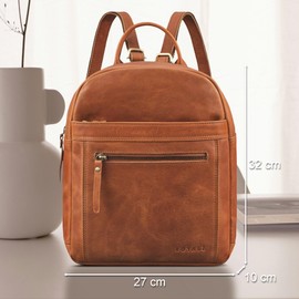 ROYALZ City Backpack Women's Small Leather Daypack 'Delaware' Modern Vintage Backpack Handbags Genuine Leather Suitable for DIN A5 Documents Daypack, Texas brown