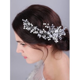 JWICOS Bride Wedding Hair Vine Pearl Bridal Hair Piece Crystal Wedding Accessory Long Headband for Women and Girls (Green)